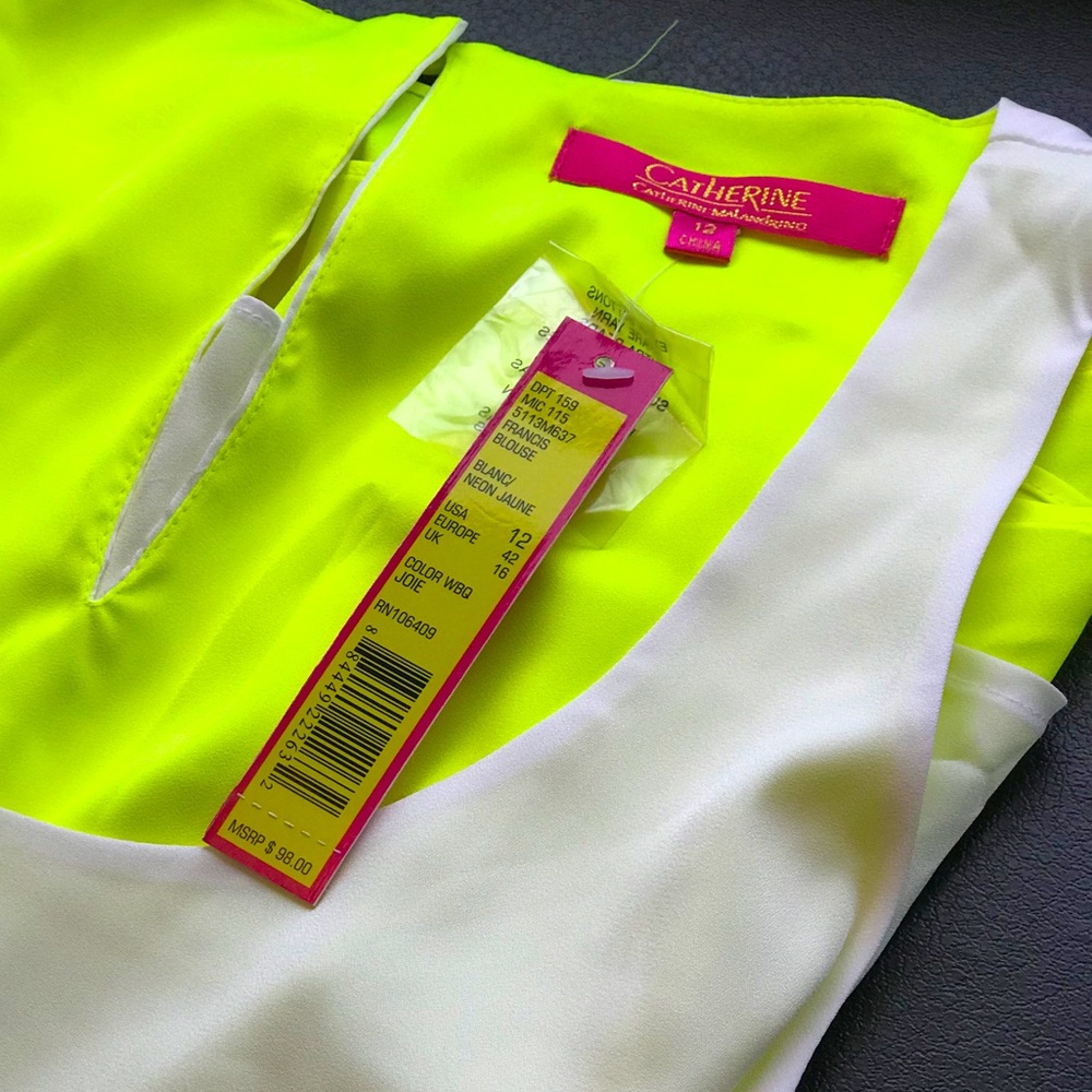 NWT White Sleeveless Blouse w/ Highlighter Yellow